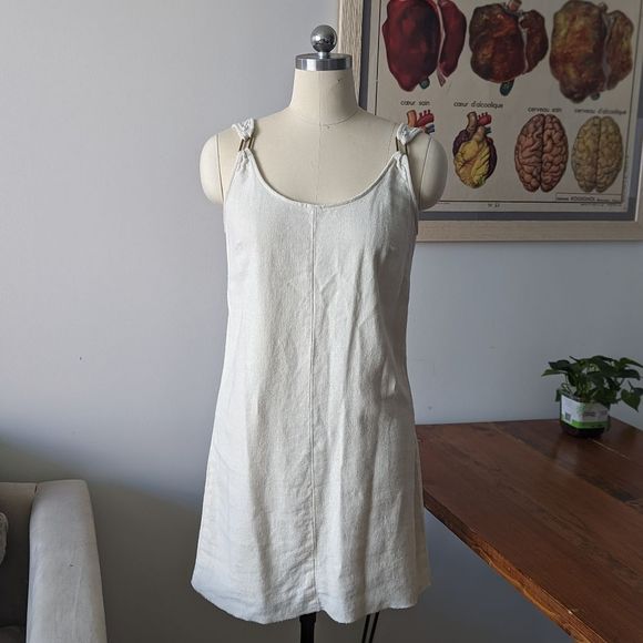 Vintage-style cream linen buckle dress S - Picture 1 of 11